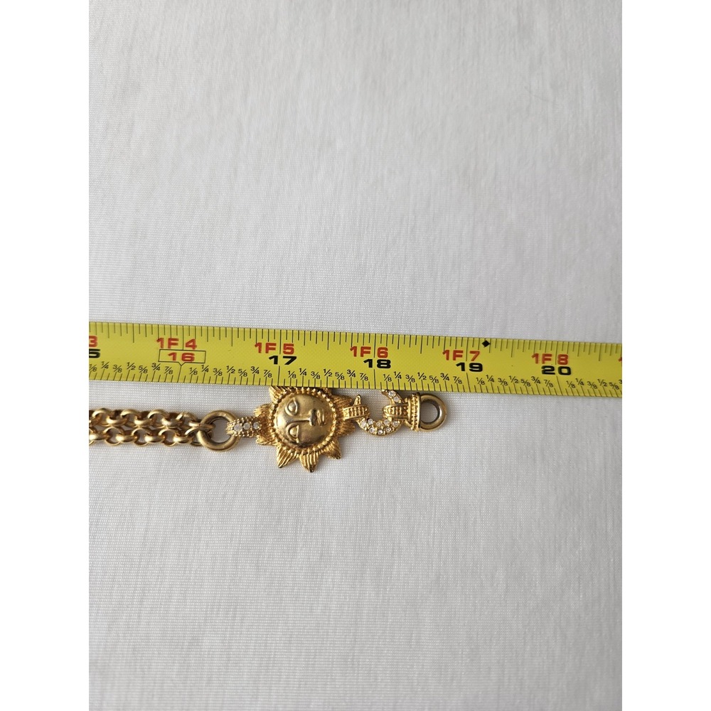 Gold Tone Chunky Double Chain Sun + Moon + Jewel Necklace W/ Lobster Clasp - Picture 7 of 7